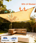 Desert Sand 20x20 Sun Shade Sail Square Waterproof Outdoor Canopy With UV Protection installed over patio furniture