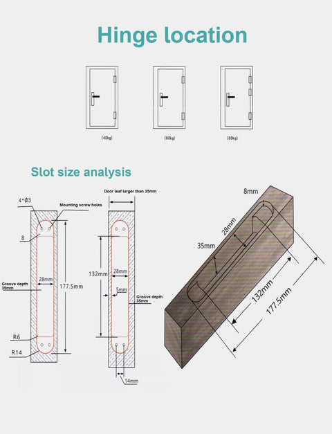 Hinge location diagram showing dimensions for Rock Solid Hydraulic Invisible Door Hinges With Silent Close Mechanism Smooth Riding Zinc Alloy Cabinet Fittings No Sweat Installation Black Pair Heavy Duty Grade.