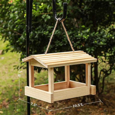 Outdoor Wooden Bird Feeder For Hangin Attracts Cardinals Finches Bluebirds Mealworm Ready Easy Clean With Hemp Rope Durable Backyard Wildlife Feeder For Gardens And Yards.