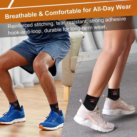 Two Pack Breathable Ankle Brace For Sprained Ankles With 360 Degree Support And Adjustable Compression Wrap worn by athletes.
