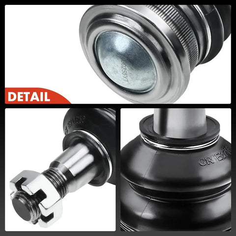 Front Upper Ball Joint Replacement For Toyota Tacoma 1995-2004 4WD V6 3.4L 1996-2002 4Runner Sequoia 2001-2007 Tundra 2000-2006 Rugged Heavy Duty OE Style Ball Joint Direct Fit And Ready To Install For A Smooth Noise Free Ride. close-up of pre-greased steel ball joint with 14 mm stud and dust boot