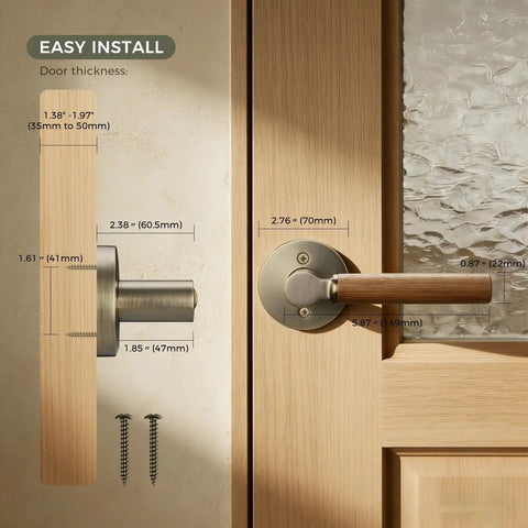 Walnut Wood Decorative Door Lever Two Pack With Antique Brass Finish Zinc Alloy Base Non Locking Dummy Handle For Interior Doors Warm Touch And Premium Cozy Vibe on wood door