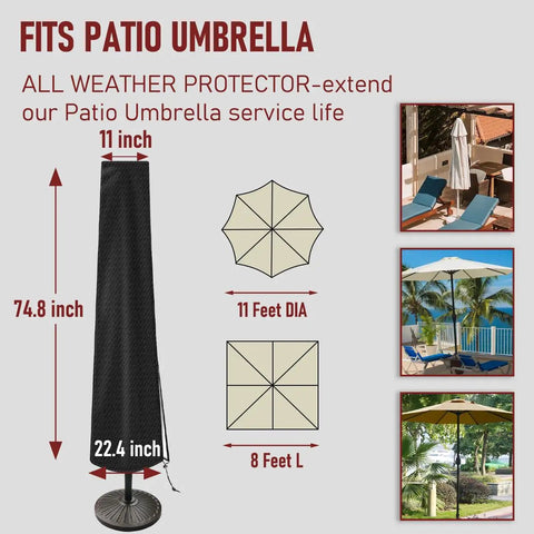Tough As Nails Waterproof Patio Umbrella Cover With Rod For 7 To 11 Ft Outdoor Umbrellas, Black, 420D Polyester Weatherproof