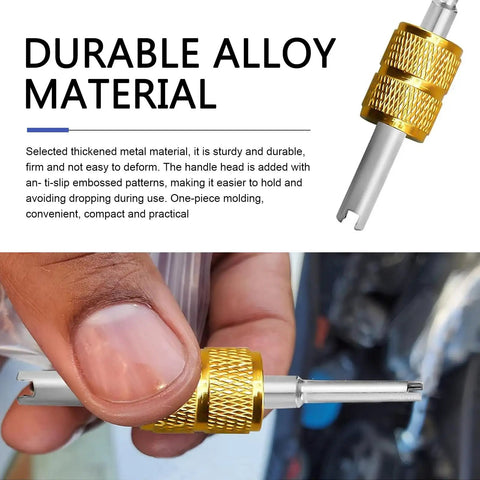Close-up of a durable alloy tool from the 17 Piece Car Air Conditioning Valve Core Kit With Caps And Service Valves For R12 R134A Systems Universal AC Refrigeration Kit For Most Cars No Fuss Multicolor Durable Brass And Plastic Construction.
