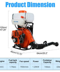 Gas Powered Backpack Fogger With 43cc Engine 20L Mosquito Control Sprayer 12m Spray Range Pro Grade Agricultural Backpack Sprayer For Farm Orchard Or Large Yard Orange showing dimensions and specifications