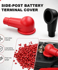 Beefy Side Post Battery Terminal Covers 2 Pack In Red Plus Black Heavy Duty Pvc Shield No Sweat Corrosion Blocking For Autos Hassle Free Lead Post Protectors Shop Ready Gear, showing red and black terminal covers.