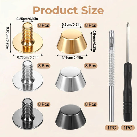 Straight Up Game Changer Bottom Guards Include 24 Assorted Handbag Feet With Screws And Simple Tools for quick fixes and protection.