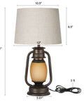 Lantern Table Lamps Set Of 2 With Dimmable Night Light And USB Port Rustic Oil Rubbed Bronze Finish