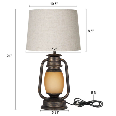 Lantern Table Lamps Set Of 2 With Dimmable Night Light And USB Port Rustic Oil Rubbed Bronze Finish