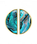 2 Pack Teal Fluid Art Cabinet Pulls With Gold Dust, 3 Inch Hole Center Gold Semicircle Drawer Handles, Jawdropping Stone Look