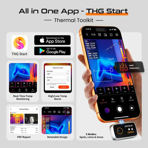 Next Level Thermal Camera For iPhone Android And Tablet With 512 By 384 IR Clarity USB C Port Works With iOS 15 16 17 And iPad For Home Inspections HVAC And Auto app screen
