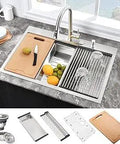 All In One 25 Inch Drop In Kitchen Sink Workstation with Cutting Board, 16 Gauge Stainless Steel Single Bowl Deep Sink, Top Mount