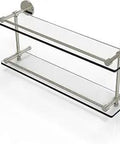 Double Gallery Rail Tempered Glass Shelf With Concealed Mounting, 22 Inch Length, Polished Nickel Finish, elegant wall display.