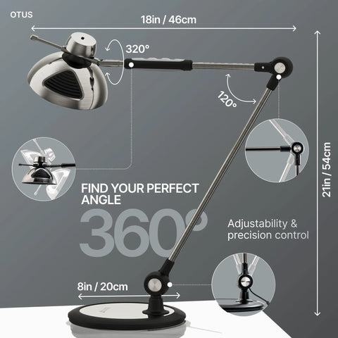 Led Desk Lamp With Gesture And Touch Control For Home Office, Tall Swing Arm Task Light, Eye Care Lighting Up To 1500 Lux, Dimmable Brightness With 12 Levels And 3 Color Temperatures, Weighted Metal Base For Stable Zoom Ready No Fuss Setup