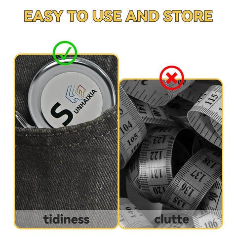 Compact storage of Diameter And Circumference Tape Measure With Locking Push Button Imperial And Metric 82 Inch And 214 Cm
