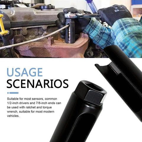 Six Point Sensor Socket Adapter With Tight Fitting Removal Sleeve For Extra Leverage, Waterproof Point Six Inch Grip shown in use on machinery.