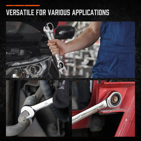 Heavy Duty 13 Piece Metric Ratchet Wrench Set With 72 Tooth Gear And 5 Degree Swing For Tight Spots Chrome Vanadium Steel Construction Wrenches From 6mm To 19mm Includes Handy Storage Rack, used on auto repairs