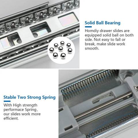 Detailed view of 10 Pairs 16 Inch Soft Close Drawer Slides Full Extension Ball Bearing Cabinet Slides showing ball bearing and spring mechanism.