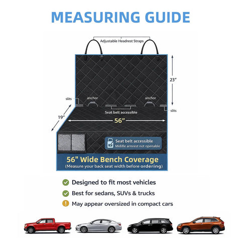 Waterproof Backseat Dog Car Seat Cover Nonslip Protector For Cars Trucks SUVs Beige measurement guide diagram showing dimensions