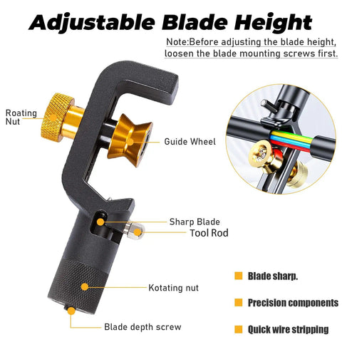 Pro Grade Armored Cable Stripper 8-28mm Coax And Fiber Optic Wire Cutter adjustable blade demonstration