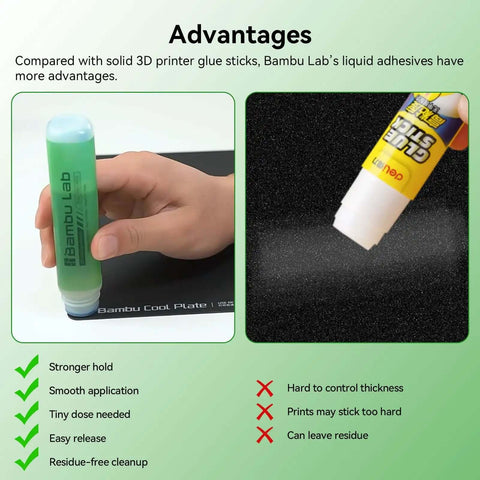 Rock Solid 60ML 3D Printer Adhesive Glue comparison with Bambu Lab adhesive in use on a printing surface