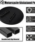 Rugged Kickstand Plate Pad for Heavy Cruiser Motorcycles shown with anti-slip material, universal floor protector features.