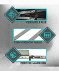 Stainless Steel SAE And Metric Ruler Set With Detachable Clips, Pro Grade Precision Tools, showing conversion table feature