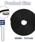 Rock Solid Black Rubber Backer Rod 1/4 Inch By 20 Feet Caulk Saver Tape for sealant jobs shown coiled with size details.