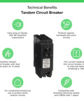 Image of Homeline Twin 15 Amp Single Pole Tandem Circuit Breaker With 10kA Interrupt Rating and Easy Plug On Design for quick install.