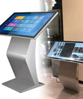 Workhorse 22 Inch Floor Standing Interactive Kiosk Featuring A Sweet Smooth Capacitive Touchscreen And Weatherproof High Def Ips Display, silver frame.