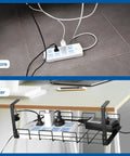 No Drill Under Desk Cable And Wire Management Tray Two Pack Sturdy Alloy Steel Wire Organizer Under Desk Basket for tidy setup