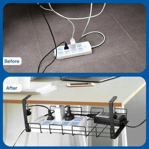 No Drill Under Desk Cable And Wire Management Tray Two Pack Sturdy Alloy Steel Wire Organizer Under Desk Basket for tidy setup