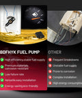 Comparison chart of BDFHYK Fuel Pump vs others, highlighting high efficiency, durability, and easy installation of the fuel pump.