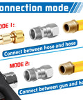 2 Pack M22 to 14mm Pressure Washer Swivel Fittings, Anti Twist Connector Joint, 360 Degree Kink Free Swivel for Gun and Hose, Stainless Steel, Handles Up To 5000 PSI shown connecting hose and gun