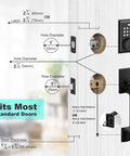Installation diagram for Keypad Deadbolt Electronic Keyless Double Door Lock Set with handle; fits standard door sizes.