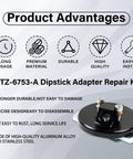 Dipstick Adapter Repair Kit For 7.3L Powerstroke Diesel Engines with F4TZ-6753-A, product advantages and components displayed