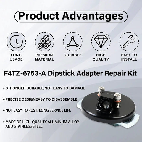 Dipstick Adapter Repair Kit For 7.3L Powerstroke Diesel Engines with F4TZ-6753-A, product advantages and components displayed