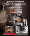 Next Level Home Barista Espresso Machine Rolling Out Barista Grade Shots With A Rock Solid 58 Mm Commercial Group Head And Fully Custom Temp Timers For Pulling Smooth Extracts All Day Long, featuring automatic pressure-release system and brewing espresso.