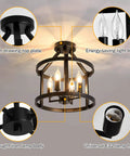2-Pack Semi Flush Mount Ceiling Light Fixture Farmhouse Matte Black Metal With Open Drum Shade showcasing lamp components