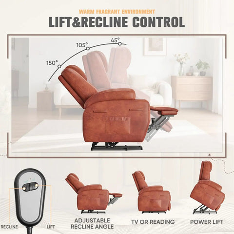 Power Lift Recliner Chair For Elderly With Cup Holders And Side Pockets, Electric Lift Sofa For Living Room, side view recline angles