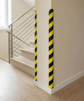 Tough Shop Gear Wall Corner Guards With Zero Hassle Self Adhesive Nbr Foam Edge Protectors yellow black stripes on corner.