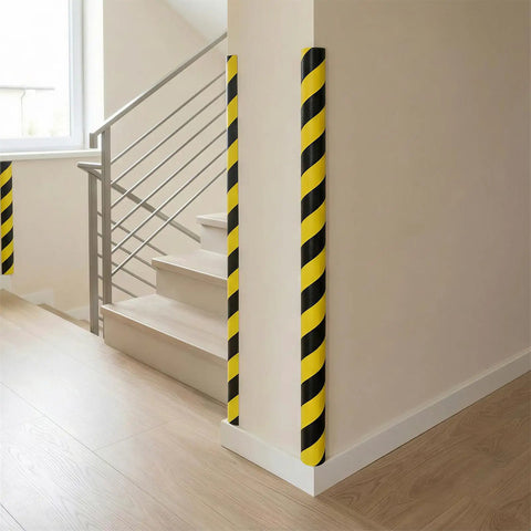 Tough Shop Gear Wall Corner Guards With Zero Hassle Self Adhesive Nbr Foam Edge Protectors yellow black stripes on corner.