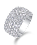 Dreamy Platinum Plated Moissanite Grid Engagement Ring For Her Wide Sterling Silver Bridal Wedding Band With Lab Created Round Stones D Color VVS1 Clarity Statement Ring Offering Diamond Level Fire And Flair.