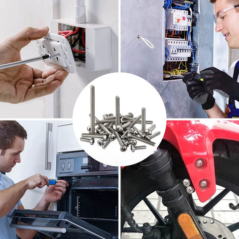 Electrical Screw Kit With 304 Stainless Steel Phillips Pan Head Machine Screws Sizes Six Thirty Two And Eight Thirty Two 120 Pieces