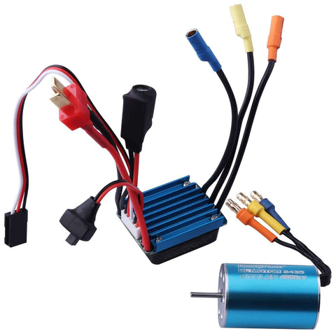 Beefy Sensorless 4800KV Brushless Motor And 25A ESC Combo for 1/18 And 1/16 RC Cars with wiring and connectors visible