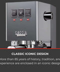 Front view of Classic Evo Pro Grade Espresso Machine With Industrial Grey Finish Made In Italy, compact design.