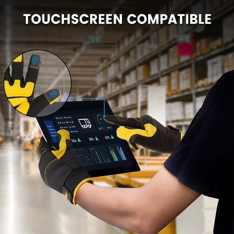 All Purpose Mens Utility Work Gloves With Synthetic Leather Palm For Tough Jobs, flexible spandex back in warehouse