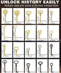 Universal Skeleton Key Set 20Pcs For Antique Locks showcasing various key designs and sizes for vintage furniture and doors.