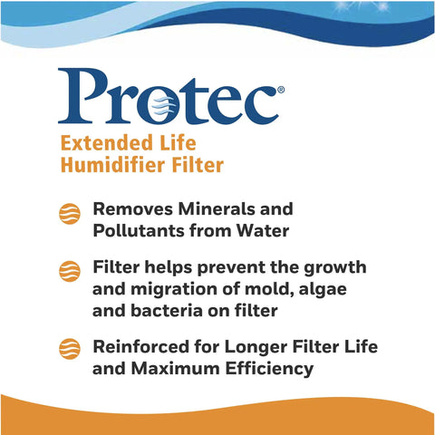 ProTec humidifier filter features text for Vicks Cool Mist Humidifier Wicking Filter Replacement Pack of 3 for Home Use