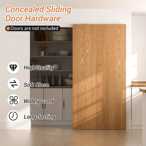 32 Inch Concealed Sliding Barn Door Hardware Kit With Two Soft Close Mechanisms Aluminum Hidden Barn Door System For Wall Mount No Floor Track Fits Opening Width 25 Inch Door Not Included Durable Lightweight Aluminum Rails For Quiet Smooth Operation